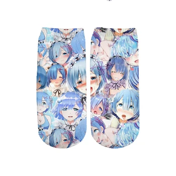 

PLstar Cosmos anime 3D Printed Face Red Woman cute cotton short ankle socks for Men Women harajuku Shy Girl Sexy novel socks