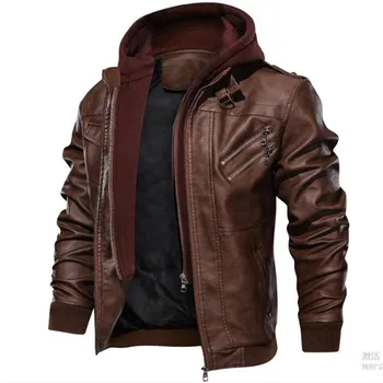 

Mens Leather Jacket Men Motorcycle Removable Hood Winter Coat Men Fashion Warm Leather Jackets Mens Leather Jacket