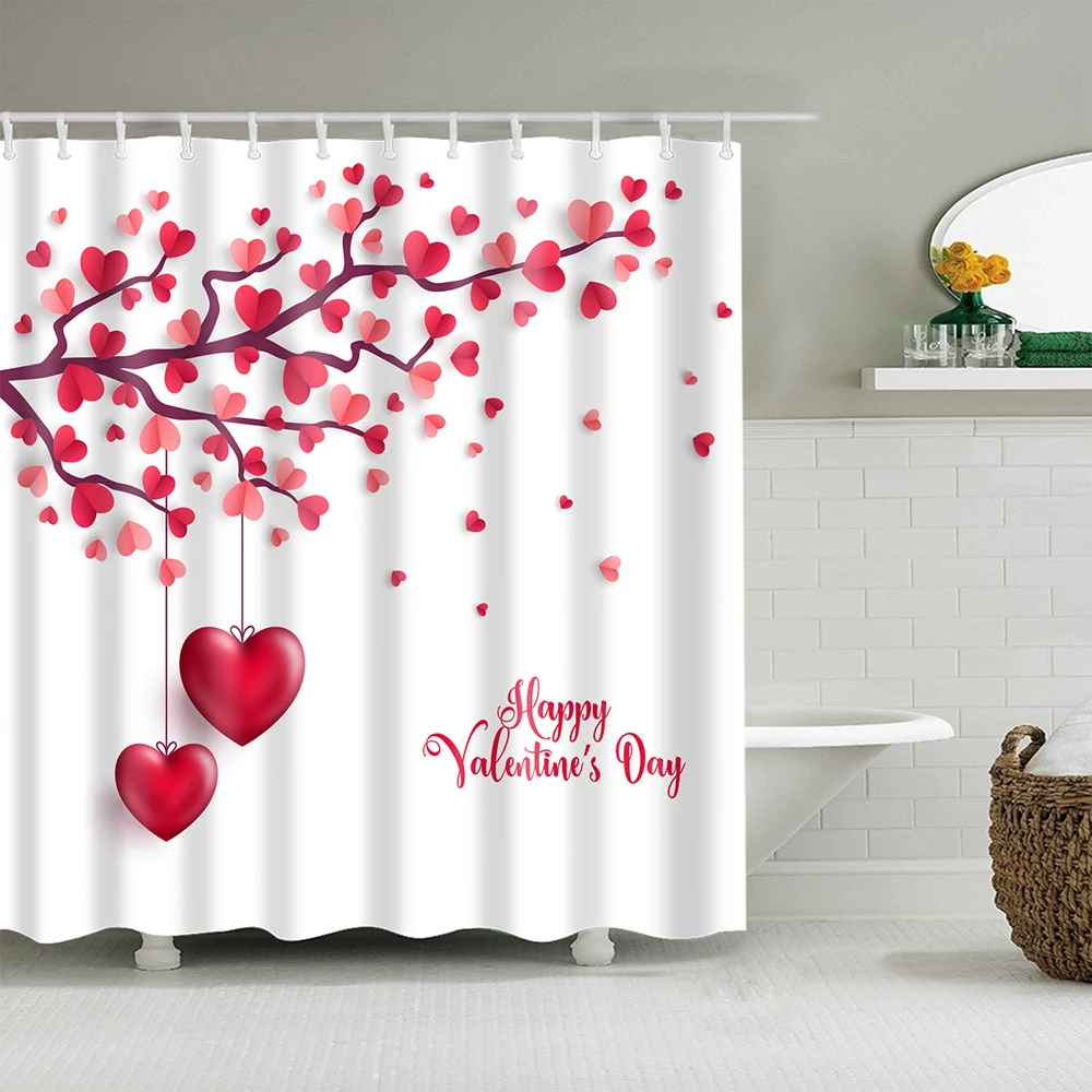

Waterproof Shower Curtain 3d Flower Heart Printing Polyester Fabric Bath Shower Curtains Home Bath Decor Curtains With 12 Hooks