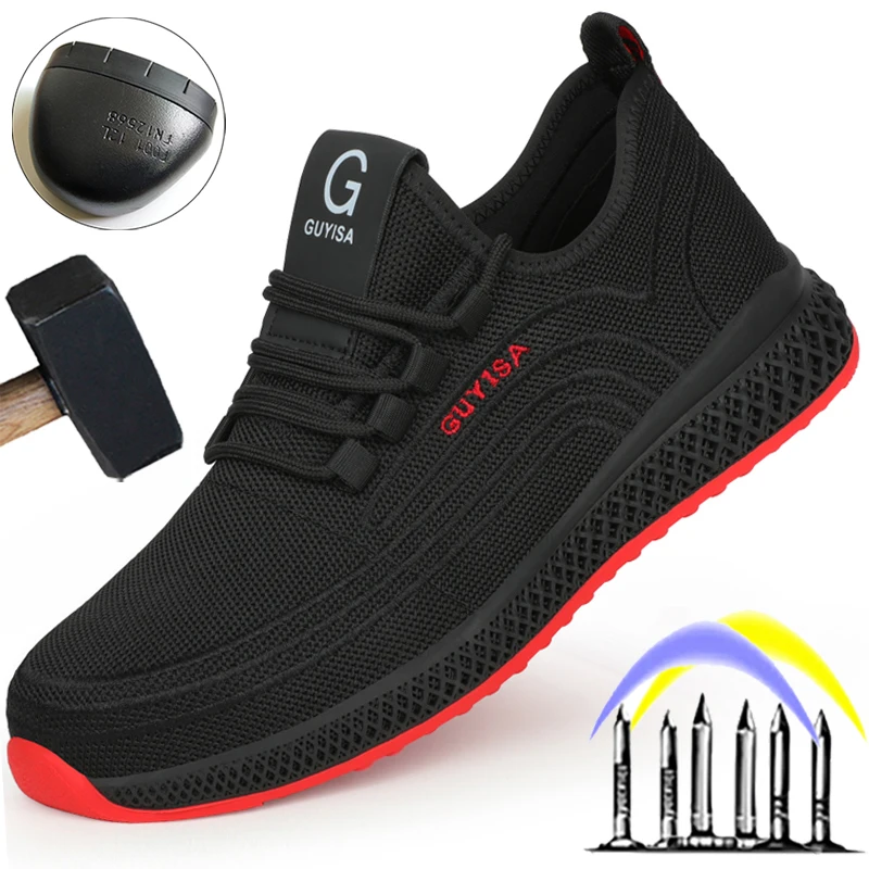 Zapatos de seguridad con punta de acero para hombre, calzado ligero e Indestructible, a prueba de perforaciones, envío directo