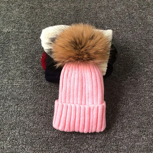 Стиль, модные зимние Весенние шапки для детей, шапка Skullies Beanies 15 см, меховая шапка с помпоном для девочек, шапка, шапка enfant - Цвет: pink