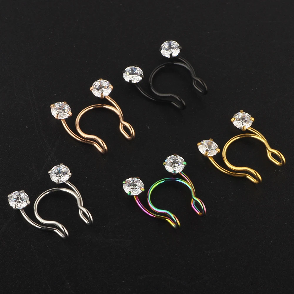 

JUNLOWPY Fake Nose Hoop Faux Septum Rings 20g Stainless Crystal Piercing Faux Body Piercing Jewelry For Woman Man 50pcs/100pcs