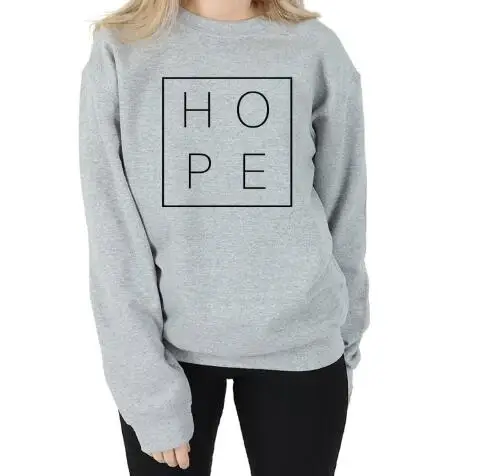 Spring Autumn Women Long Sleeve Hope Christian Sweatshirt Casual Letters Fashion Clothing Pullover Hope Faith Jumper Tops - Цвет: Gray