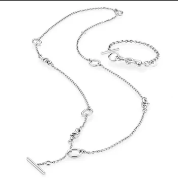 

Copper Silver Blend Heart Interleaving Necklace Adjustable Jewelry Personality Wild Clavicle Sweater Chain Girlfriend Gifts