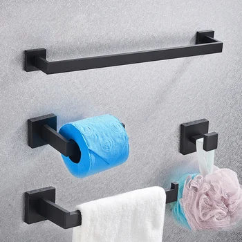

Bathroom Hardware Set Black Robe Hook Towel Rail Bar Rack Bar Shelf Tissue Paper Holder Toothbrush Holder Bathroom Accessories