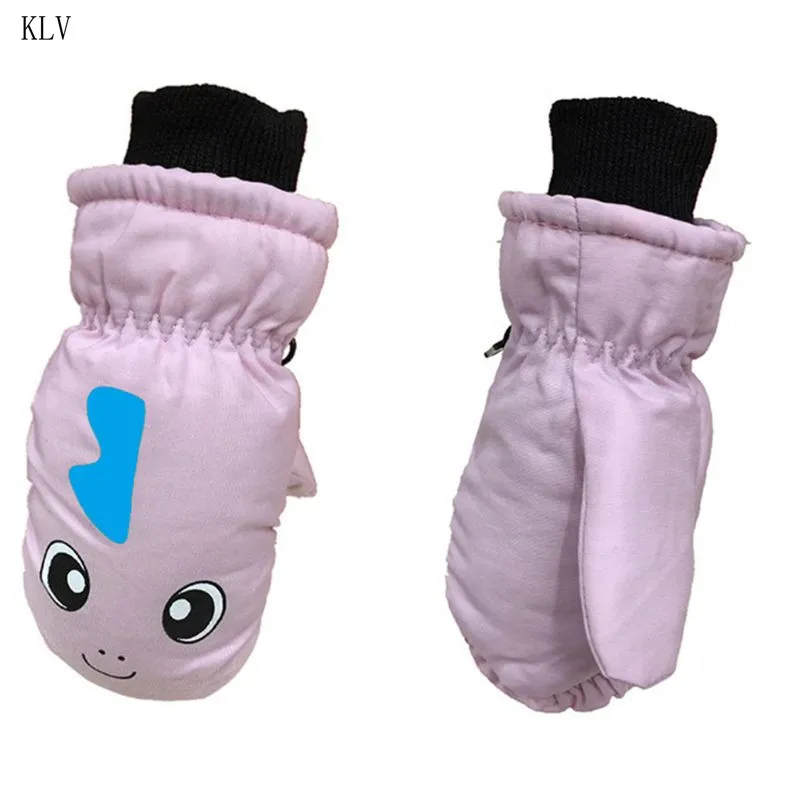 Light Pink Зимние толстые теплые перчатки с подкладкой для малышей и детей постарше, водонепроницаемые ветрозащитные варежки с принтом динозавра из мультфильма, От 3 до 5 лет - Цвет: Light Pink