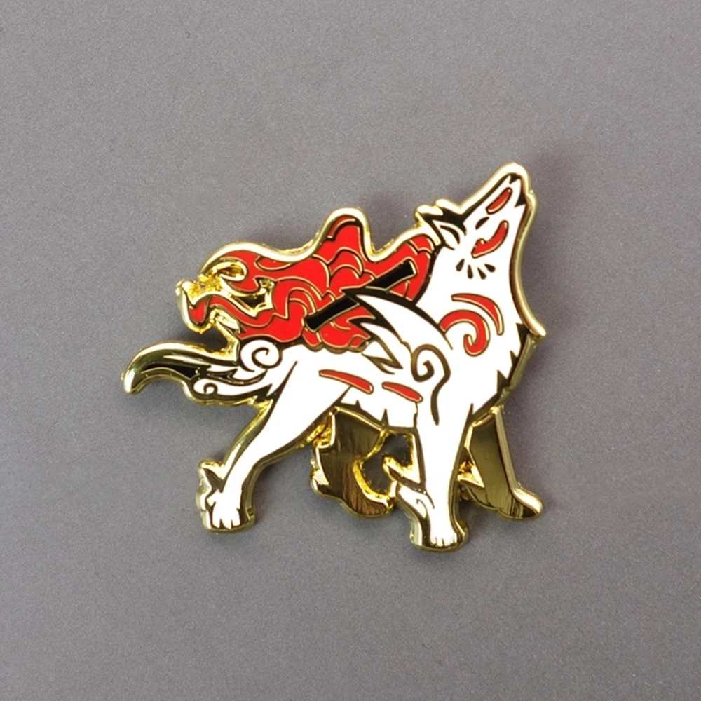Okami Amaterasu твердым эмалиевым покрытием булавки уникальный мультфильмы красивый