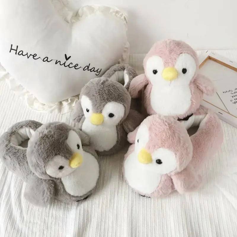 Cartoon Penguin Slippers Winter Warm Soft Plush House Shoes Plush Toy Gift At Home Shoes