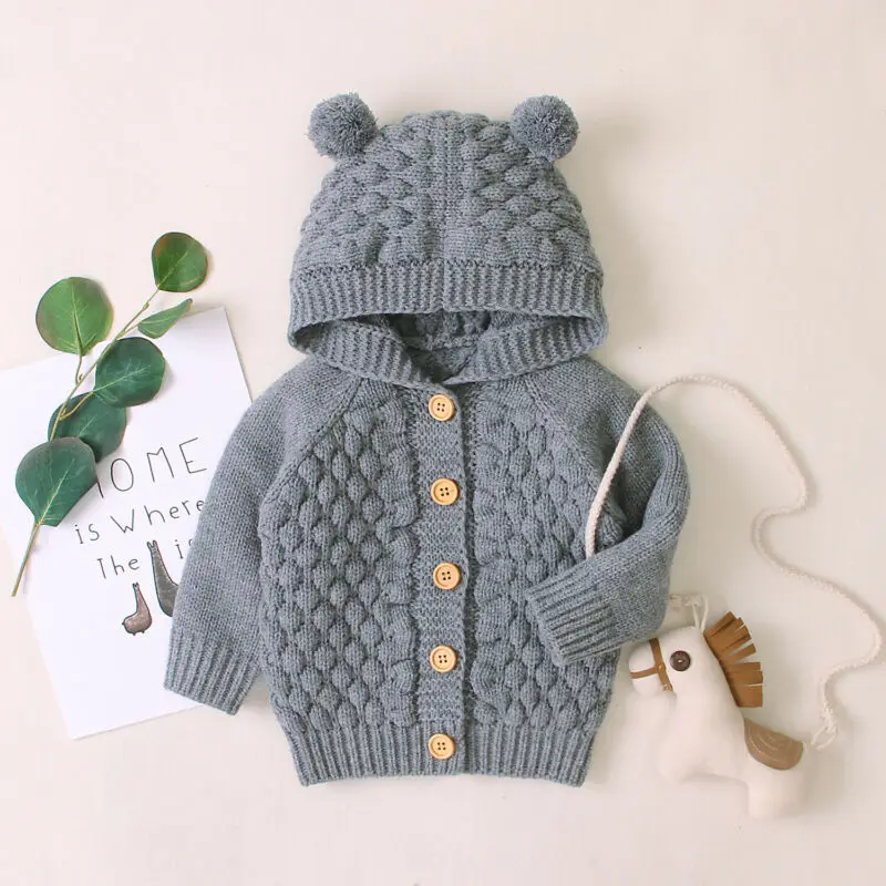 Детский свитер детский свитер для новорожденных свитер с длинными рукавами для мальчиков и девочек вязаное пальто однотонная зимняя теплая базовая одежда на пуговицах