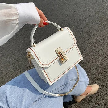 

Top Handle Small Crossbody Bag for Women 2020 Fashion Lock Chian Tote Handbags Purses Summer PU Leather Messenger Shoulder Bags