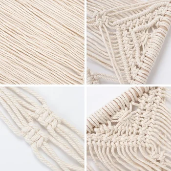 

Practical Woven Cotton Wall Hanging Wooden Shelf Boho Plants Shelf Storage Rack Home Wall Decor Rope Tapestry