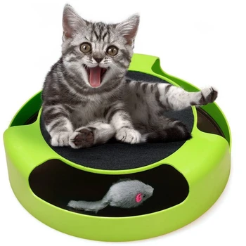 

Green Cat Interactive Toys with a Running Mice Scratching Pad Cat Scratcher Board Pad Cat Toys Cat Scratcher Catnip Mice Toy