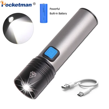 Powerful LED Flashlight Portable Zoom Flashlight USB Rechargeable Torch T6 LED Torch Waterproof Flashlight with Built-in Battery portable xpe led 1000lm display rechargeable wrist watch flashlight torch waterproof