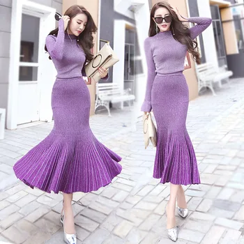 

Women Promotion New O-neck Full Elastic Waist Ankle-length Polyester None 2020 Free Shipping Casual Skirt Suit Elegant Fashion