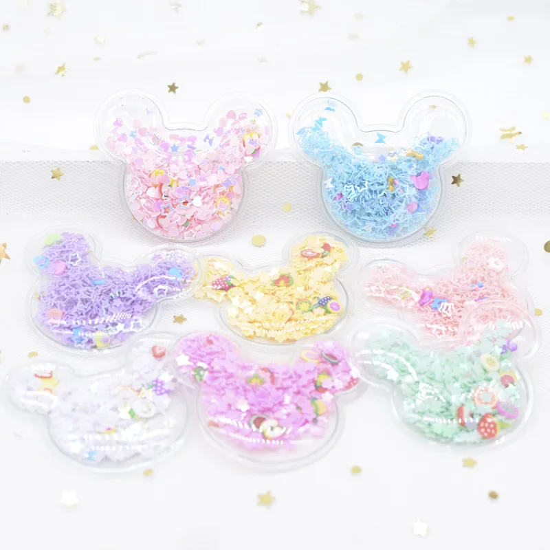 

8Pcs 52*45mm Mouse Head Transparent Plastic Filling Sequin & Clay Appliques for DIY Crafts Headwear Hair Clips Accessories H44