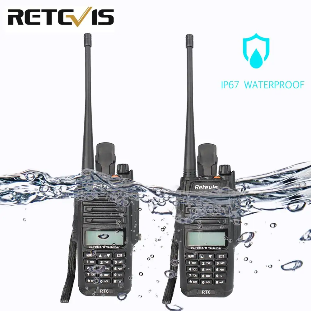 2 шт. RETEVIS IP67 влагонепроницаемые Walkie Talkie RT6 5 Вт 128CH VHF UHF fm радио VOX SOS сигнализация