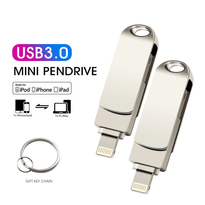 USB флэш-накопитель для iPhone X/8/7/7 Plus/6 Plus/6s/5/SE/ipad 2 в 1 флеш-накопитель 16 ГБ 32 ГБ 64 ГБ 128 Гб металлический флэш-накопитель usb 3,0