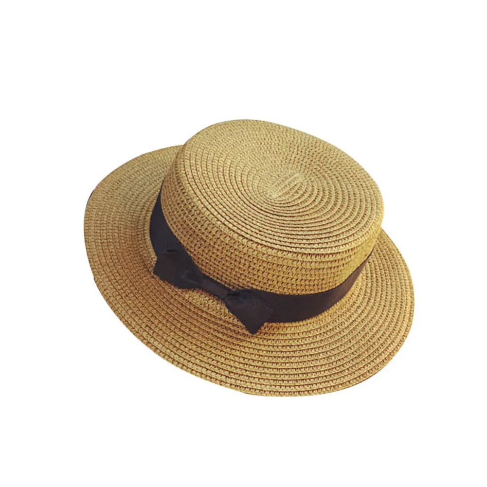 Khaki Straw Sunhat Women Summer Beach Wide Brim Bow Sunscreen Outdoor Travel Hat Cap MC889 - Цвет: Khaki
