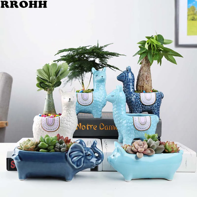 Placed-Potted-Container Decoration Flower-Pot Alpaca Desktop Balcony-Plant-Ceramic Succulent