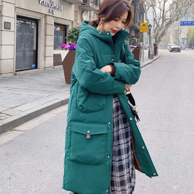 

Women Winter Jacket Pockets Quilted Long Parka Femme Thicken Down Cotton Winter Coats Parkas Warm Outerwear Jacket Female C5873