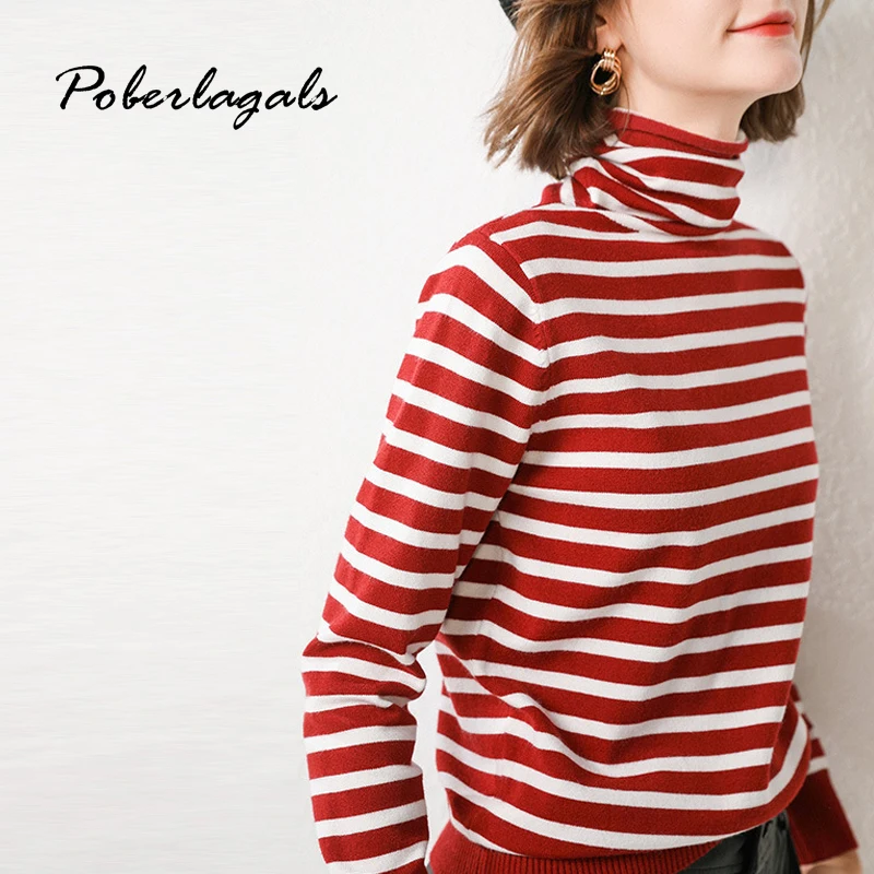 

Fashion Turtleneck Winter Sweater Womens autumn 2019 korean striped knitted Pullovers Skinny Elastic Knit Soft Sweaters female