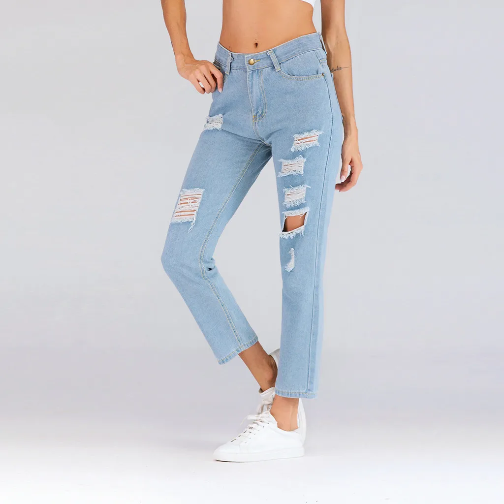 Jaycosin New Fashion Ladies Casual Wild Blue Loose Jeans Elastic Stretch Trousers Length Washed Jeans Harem  Pants Female 10#4