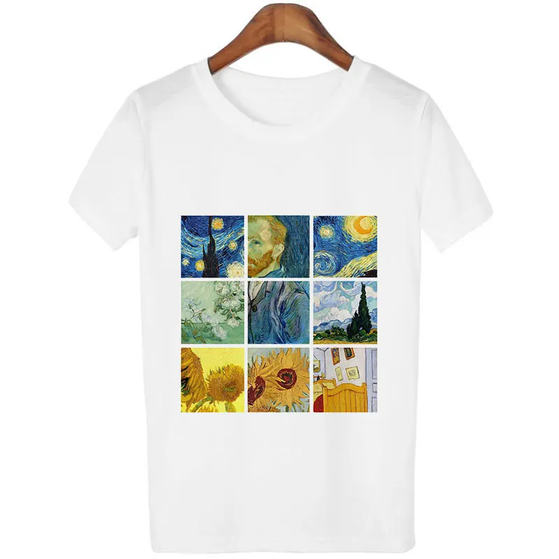 CDJLFH Для женщин короткий рукав Футболка с принтом винтажные футболки Винсент Ван Гог Звездная ночь эстетической белые футболки Harajuku 2018