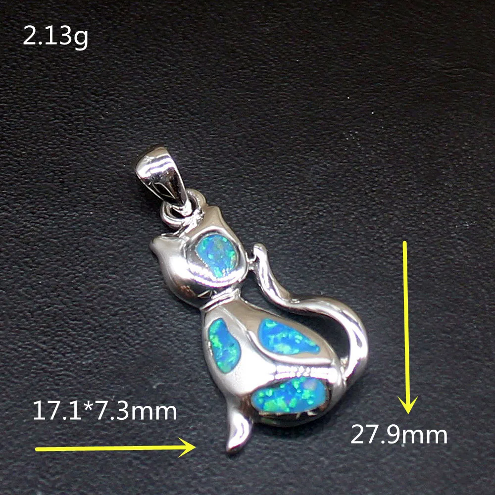 Gemstonefactory Jewelry Big Promotion 925 Silver Special Blue Opal Cat Shape Women Ladies Gifts Necklace Pendant 20214530