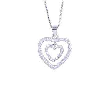 

925 Sterling Silver Double Zircon Hoop Heart Necklace For Women Couple Heart Pendants Fashion Jewelry Accessories Gift