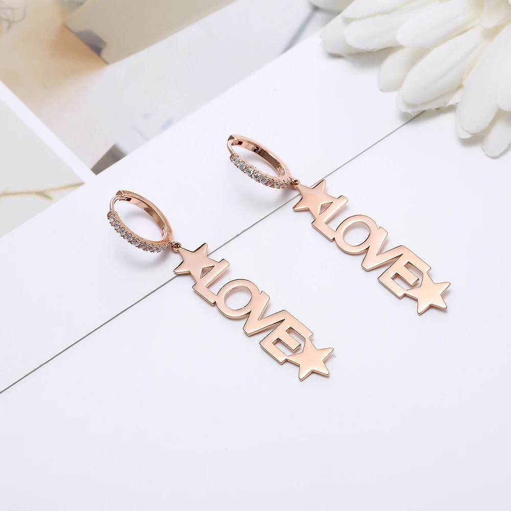 

2019 New Arrived Fashion Hot Letter LOVE Star Shape Drop Earrings For Women Jewelry Vintage Metal Stud Earrings Brinco Wholesale