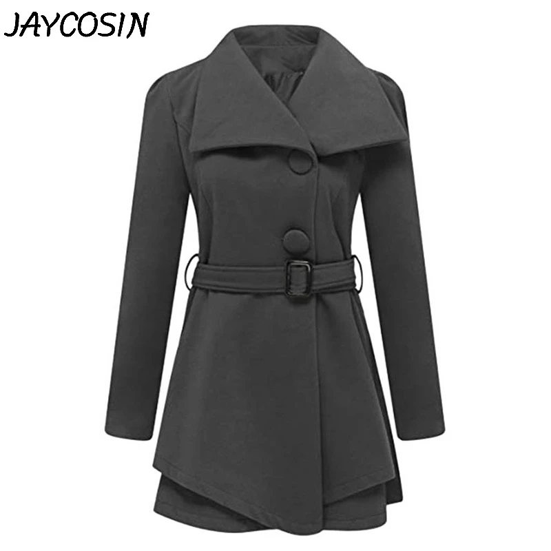 JAYCOSIN Женское шерстяное пальто с лацканами шерстяное пальто куртка пальто с длинными рукавами пуговицы пояса однотонная Верхняя одежда casaco feminino a7