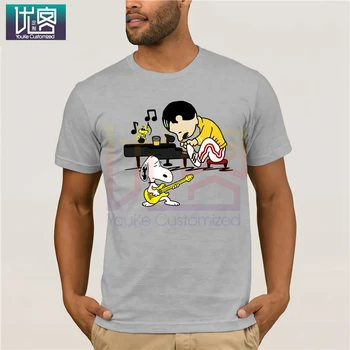 

Freddie Mercury Playing Piano And PEANUTS Shirt Summer Men's Short Sleeve T-Shirt Funny Tees Cotton Tops T Shirt
