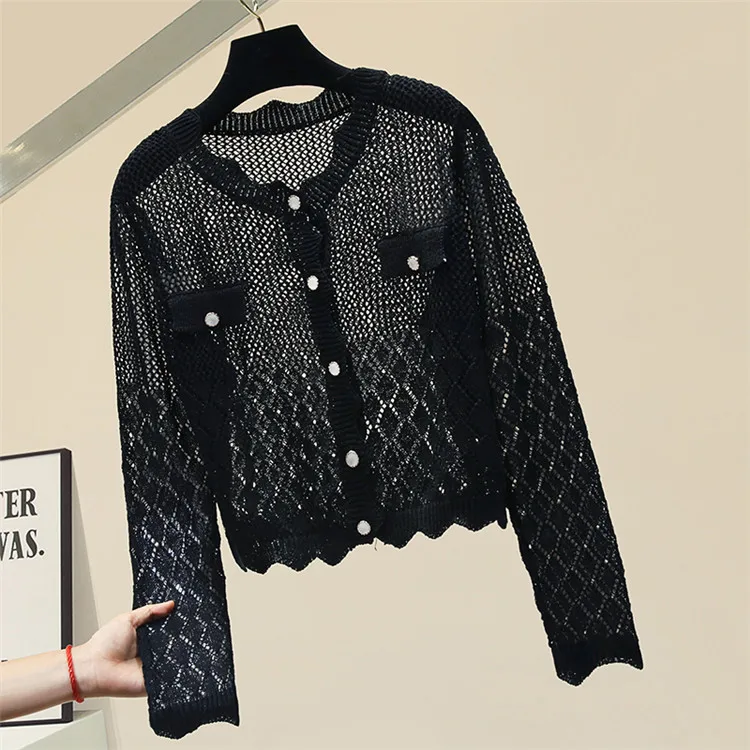 

Thin Perspective Knitted Sweater for Woman 202 Autumn Lady Knitted Cardigan Loose Outerwear Coat Women Jumpers Short
