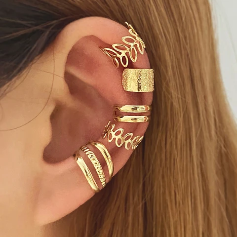 Gold Leaves Ear Cuff Black Non-Piercing Ear Clips Fake Cartilage Earrings Clip Earrings For Women Men Wholesale Jewelry
