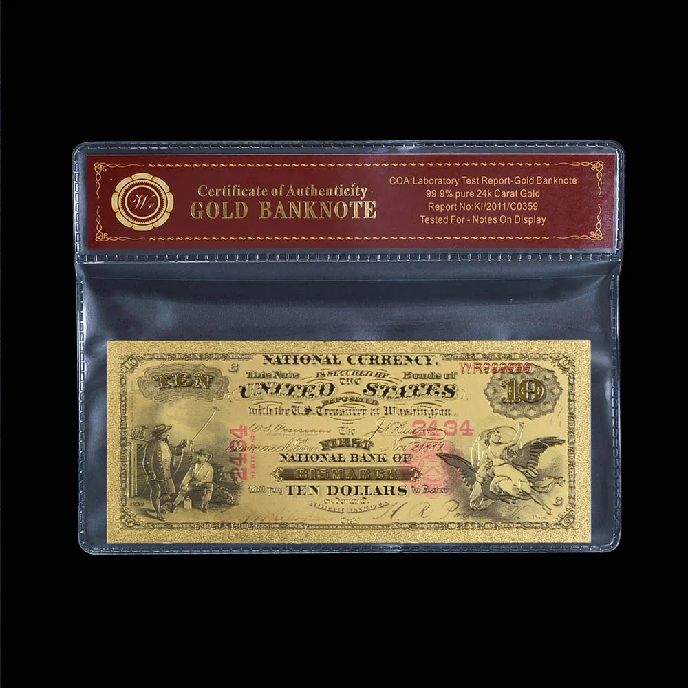 1875 год, доллар США, поддельные бумажные деньги, золотые банкноты с рамкой COA, американские билетные банкноты, Подарочный товар, Прямая поставка - Цвет: 10 dollar with frame
