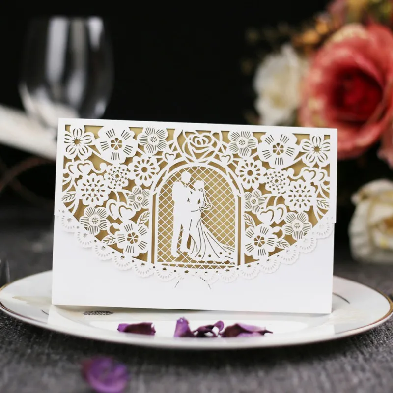  10PCS/Set DIY Hollow Wedding Invitation Cards Paper Cover Set Decorations Festival Party Gifts Wedd - 4.00029E+12