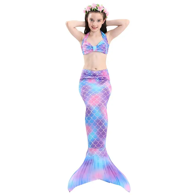 Kids Swimming Mermaid Tail Bikini Set can add with Monofin Flipper Ariel Costumes Cosplay Swimsuit Bathing Suit for Girls