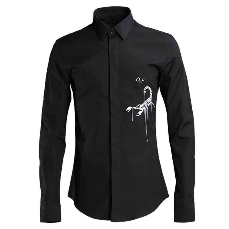 Роскошная черная рубашка с вышивкой Для мужчин свадебные Chemise Homme 2019 Фирменная Новинка Slim Fit Повседневное Мужская одежда, рубашки, деловая