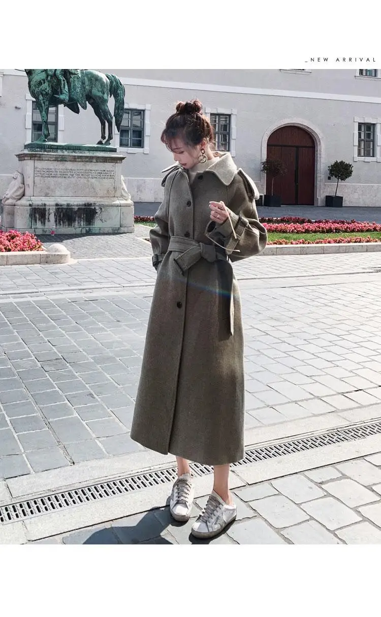 Элегантное шерстяное пальто для фотосессии, осень и зима, стиль, корейский стиль, свободный крой, длинная повседневная шерстяная куртка большого размера W