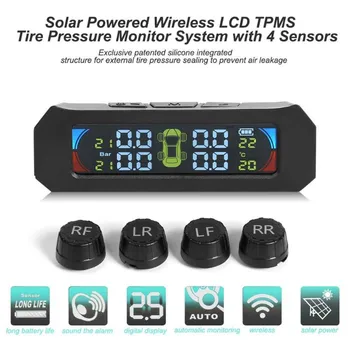 

Solar Color LCD TPMS Wireless Car Tire Pressure Temperature Monitoring System With 4 Sensors Car Alarm System