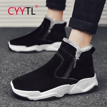 

CYYTL Men's High Top Sneakers Side Zippers Warm Winter Suede Shoes Sports Casual Fur Lining Outdoor Walking Ankle Snow Booties