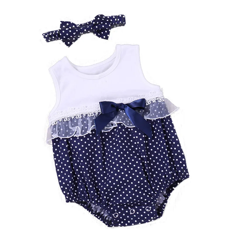 

2Pcs/Set Baby Girl Clothing Newest Newborn Baby Girl Princess Lace Bodysuit+Headband Fashion Summer Dot Girl Jumpsuit