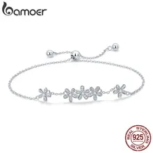 BAMOER, натуральная 925 пробы, серебряный, светящийся цветок маргаритки, женские браслеты, прозрачный CZ, модный браслет, ювелирное изделие, подарок SCB084