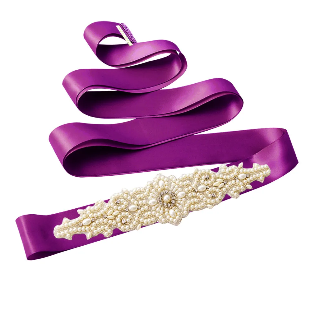 purple TRiXY S26A стразы, жемчуг, бисерное вечернее платье, аксессуары для выпускного вечера, свадебный пояс, лента невесты, подружки невесты, свадебный пояс - Цвет: purple