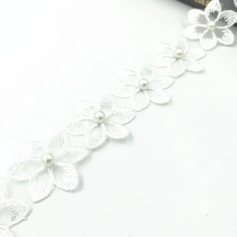 White-2Yards DIY 2 ярдов цветы Жемчуг Кружева свадебное платье одежда украшения отделка Аксессуары - Цвет: White-2Yards
