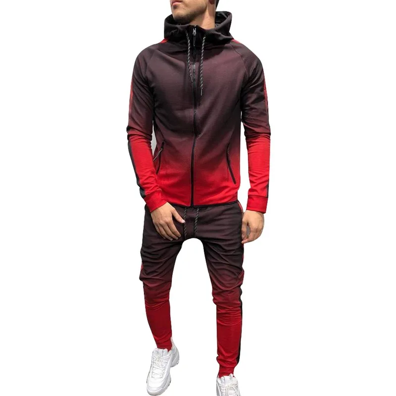 Мужская камуфляжная куртка, спортивный костюм, осенняя куртка+ штаны, повседневные мужские спортивные штаны, мужской спортивный костюм, брюки, спортивная одежда, комплекты одежды - Цвет: Red 2