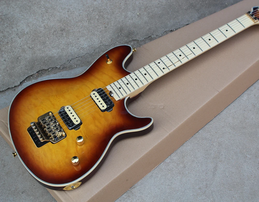 

Factory Custom Sunburst Electric Guitar with Gold Hardwares,Maple Fretboard,Double Rock,Offer Customized