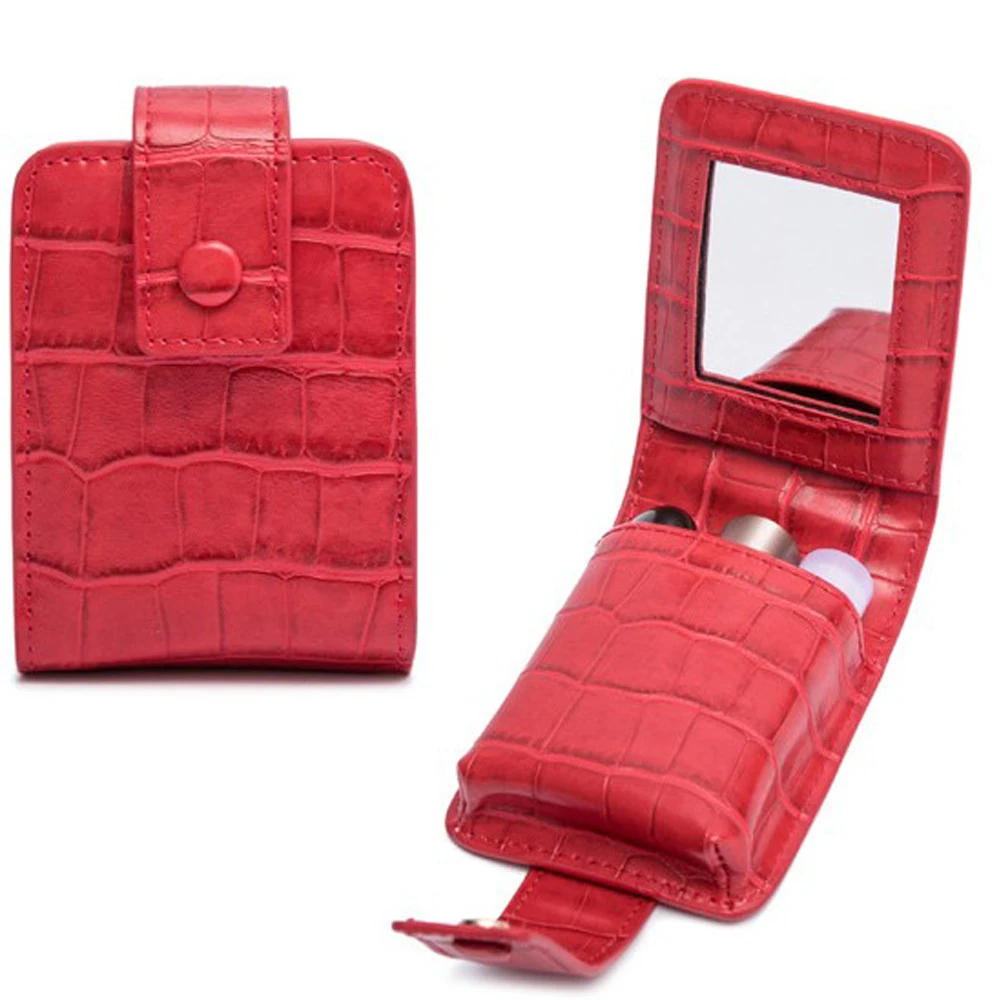 

Women High Quality Leather Lipstick Case with Mirror Cosmetic bag Lipstick Organizer Mini Cosmetic Storage Lipstick Case