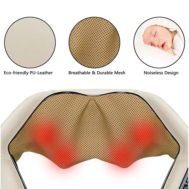 Scialle per massaggio elettrico a forma di U, riscaldato a infrarossi, impastatore 4D, dispositivo per massaggio Shiatsu per auto/casa, strumento per la cura del corpo, collo, spalle e schiena_voghion.com