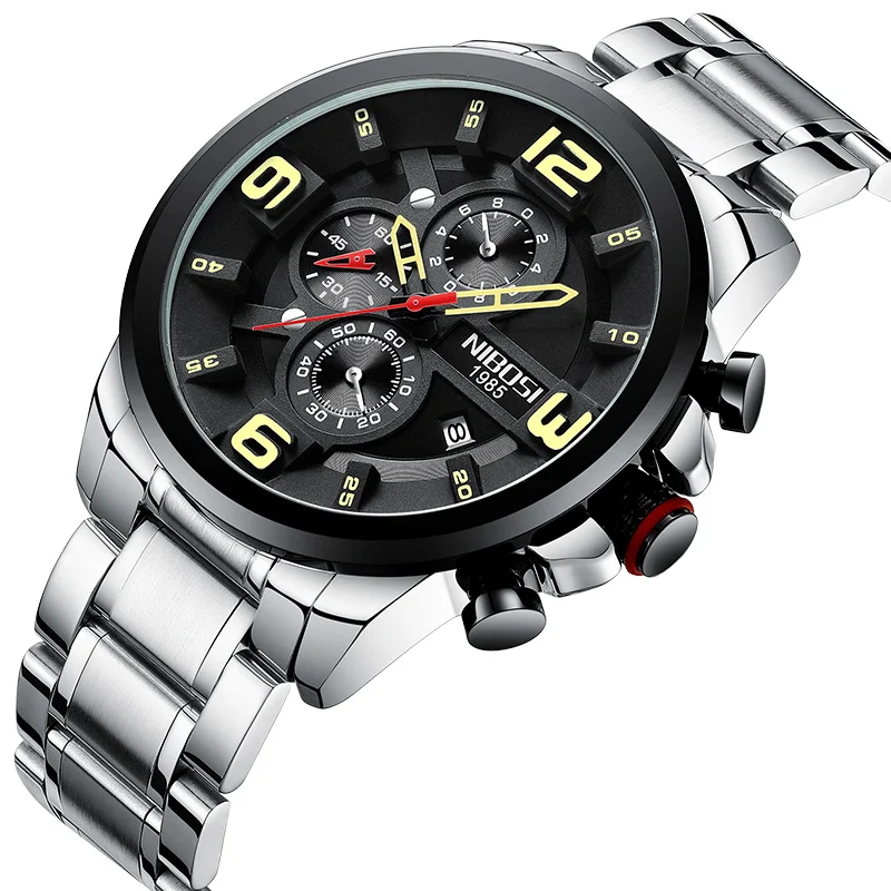 NIBOSI часы с большим циферблатом мужской роскошный бренд часов Аналоговые мужские военные часы Reloj Hombre Whatch Мужские кварцевые мужские спортивные часы - Цвет: 2336-ghj